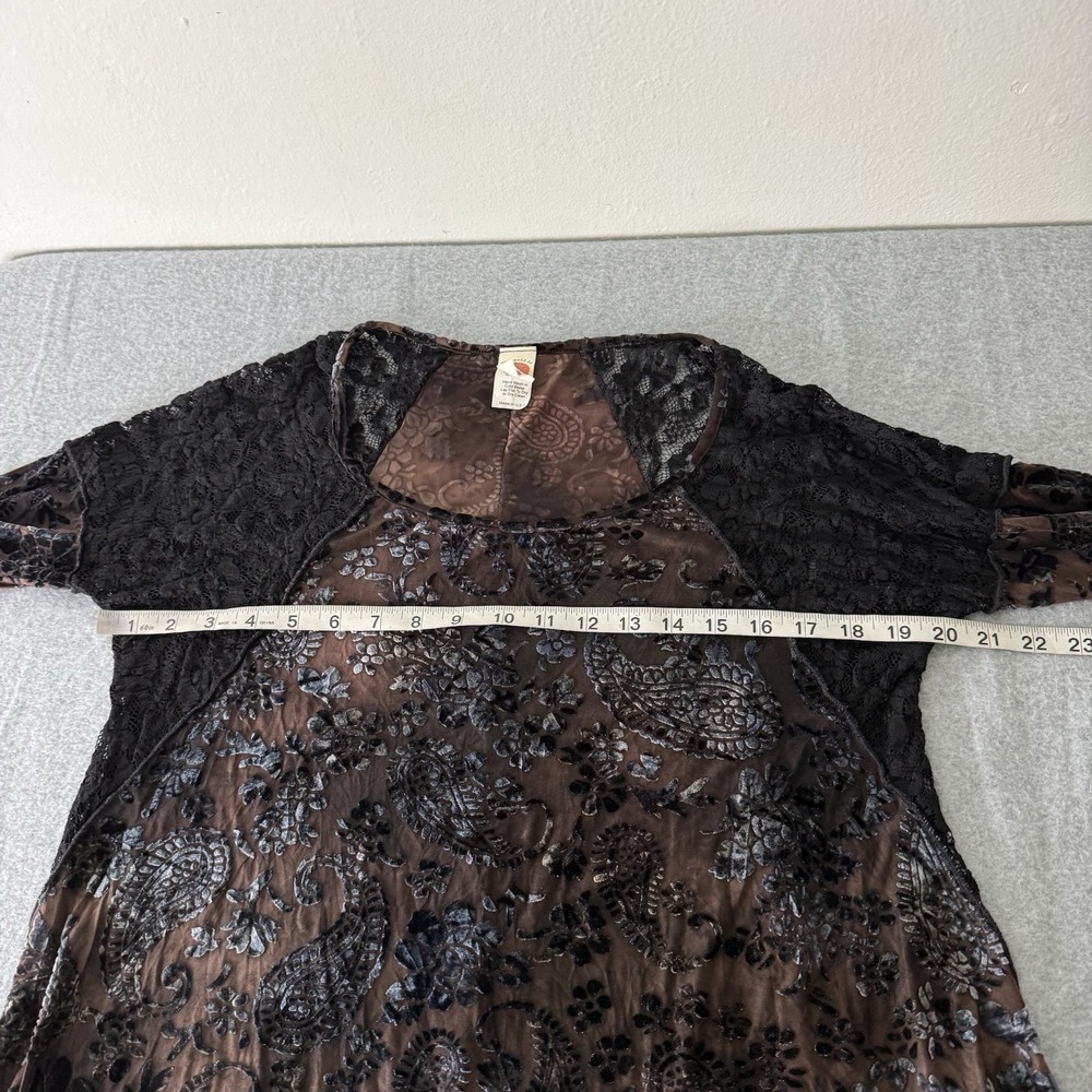 Vintage Marigold LA Velvet Burnout Whimsigoth Dark Fairy Shirt Lace Womens Small - Picture 9 of 11